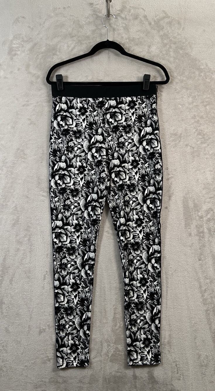 Top Shop Black And White Floral Skinny Velour Pants Size 8 Velvet Whimsigoth